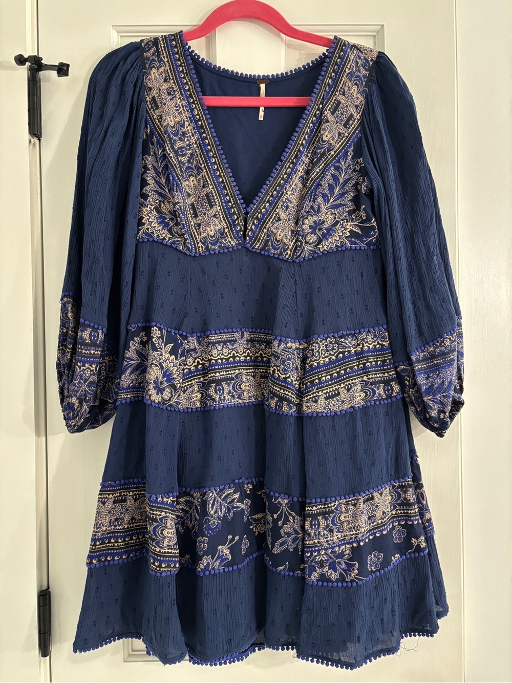 Free People Navy Mini Dress with Gold Embroidery